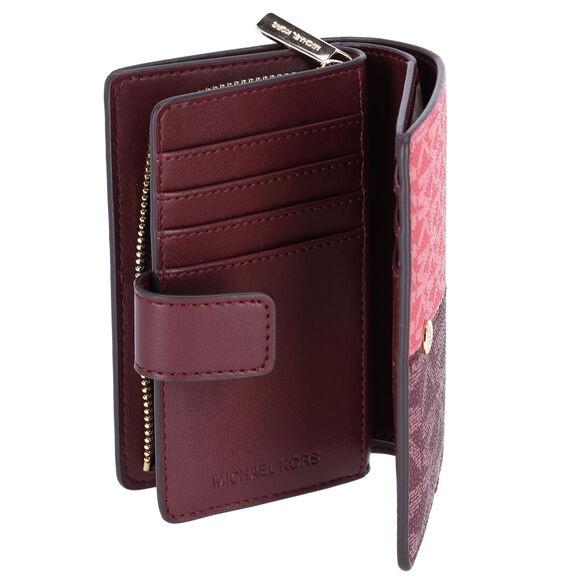 Michael Kors Jet Set Medium Bifold Zip Coin Signature Wallet Oxblood Multi MK - Picture 4 of 7